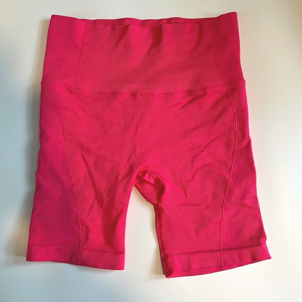 All in Motion Women L Biker Shorts Ribbed Seamless High Waisted Hot Pink Workout